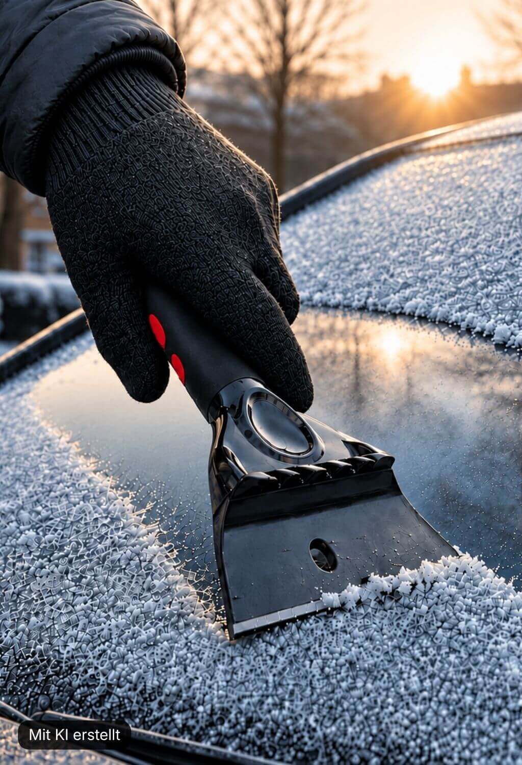 Lyvanas Eiskratzer entfernt Eis und Frost von einer vereisten Autoscheibe - Desktop