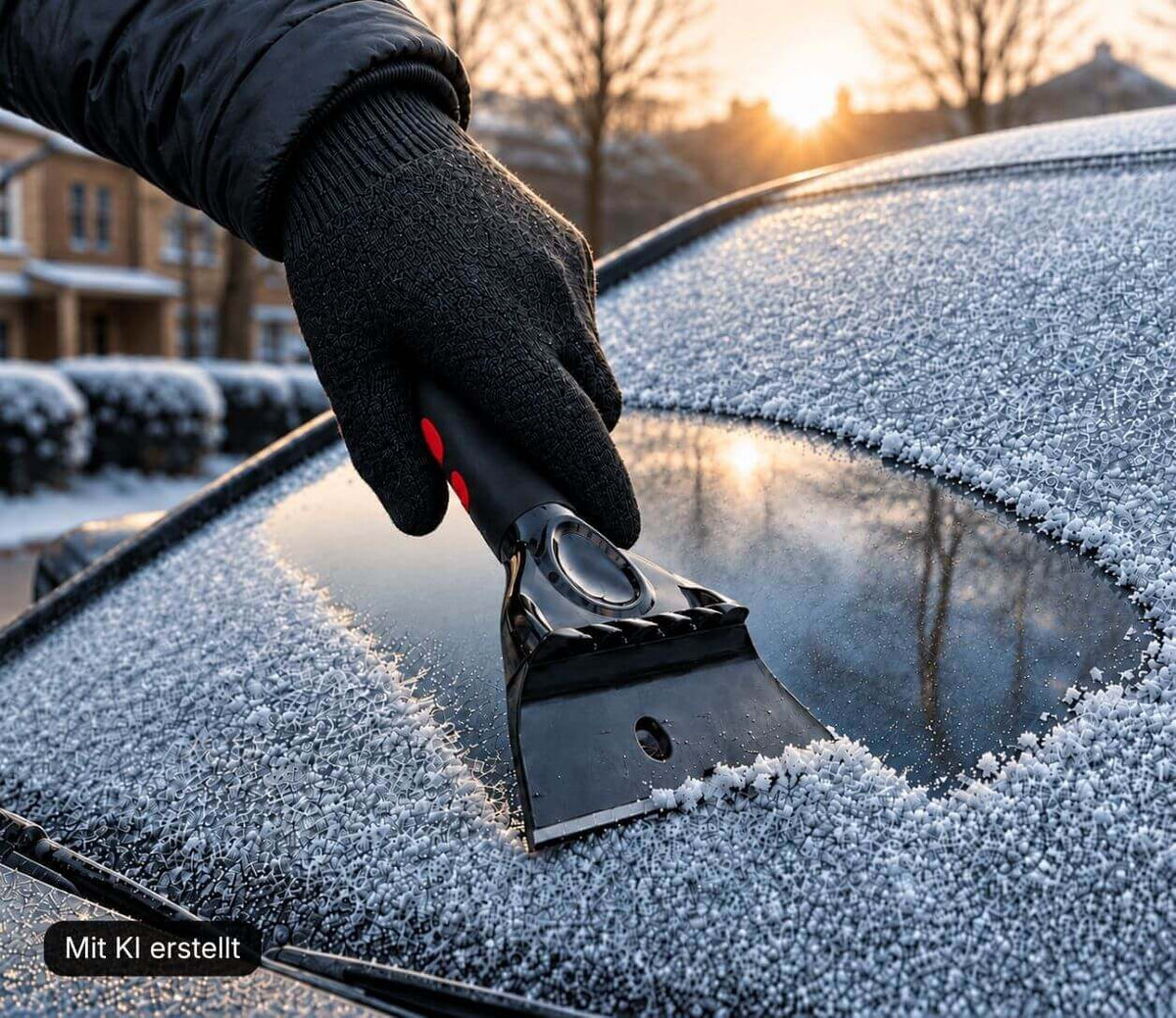 Lyvanas Eiskratzer entfernt Eis und Frost von einer vereisten Autoscheibe - Mobile