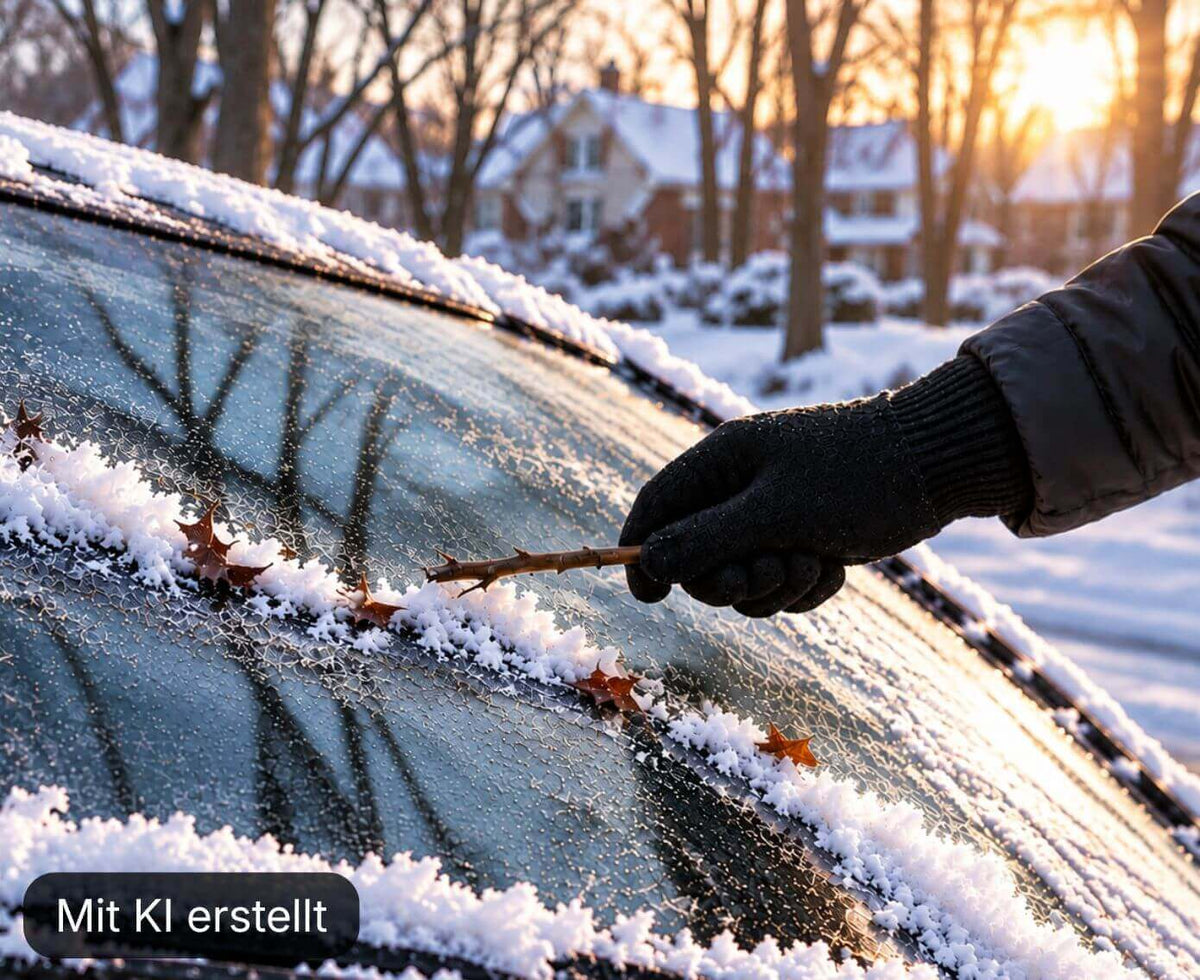 Loser Schnee und Schmutz werden vor dem Eiskratzen von der Windschutzscheibe entfernt.