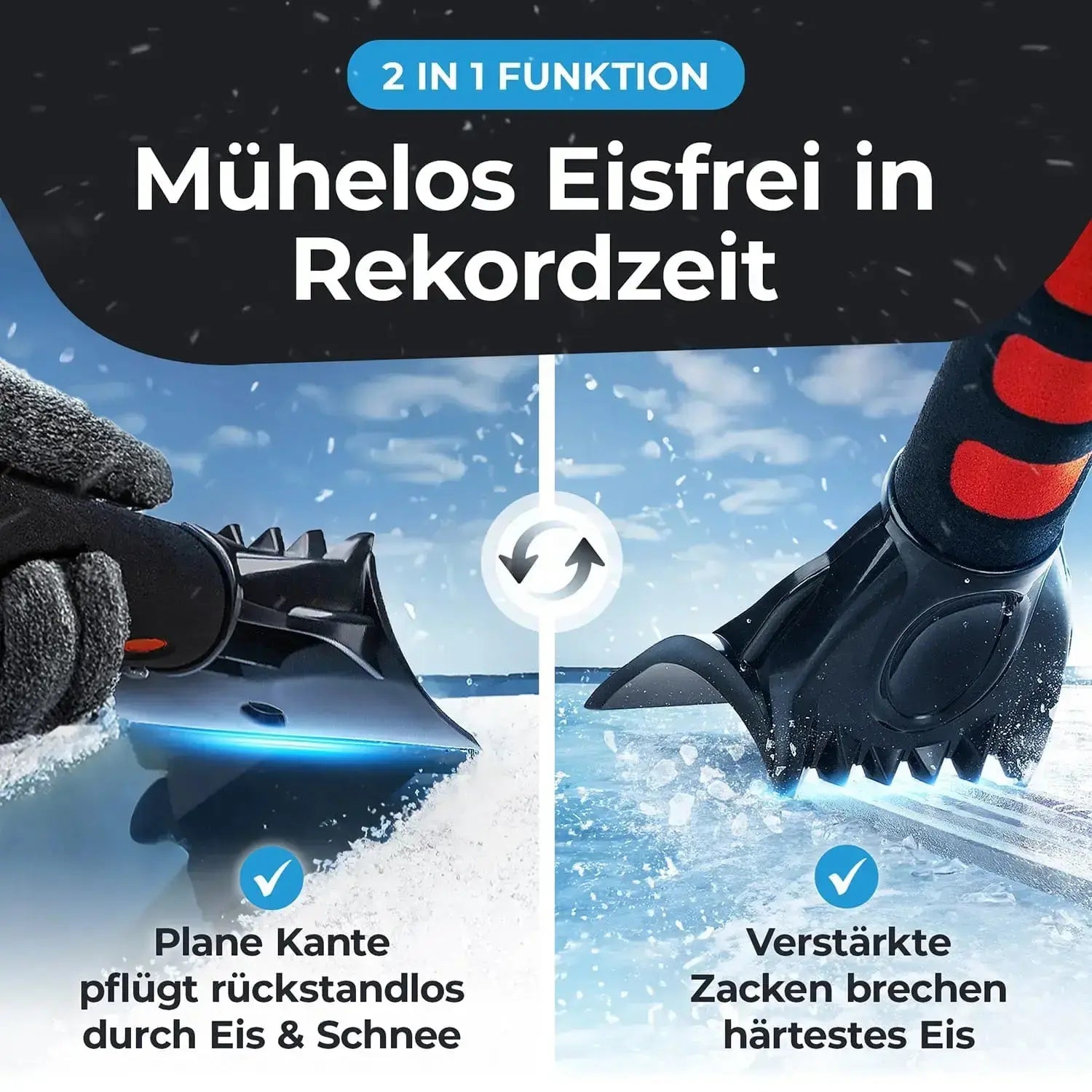 Auto Eiskratzer 2in1 – flache und gezahnte Kante für perfekte Schneeräumung auf Autos