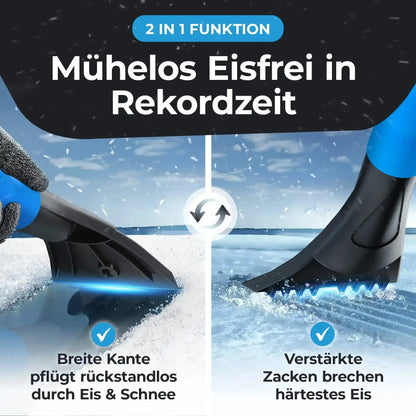 Eiskratzer mit Besen mit breiter Kratzkante und verstärkten Zacken zum Entfernen von Eis und Schnee