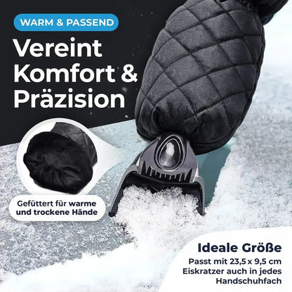 Eiskratzer mit Handschuh und warmem Futter für geschützte Hände beim Eiskratzen