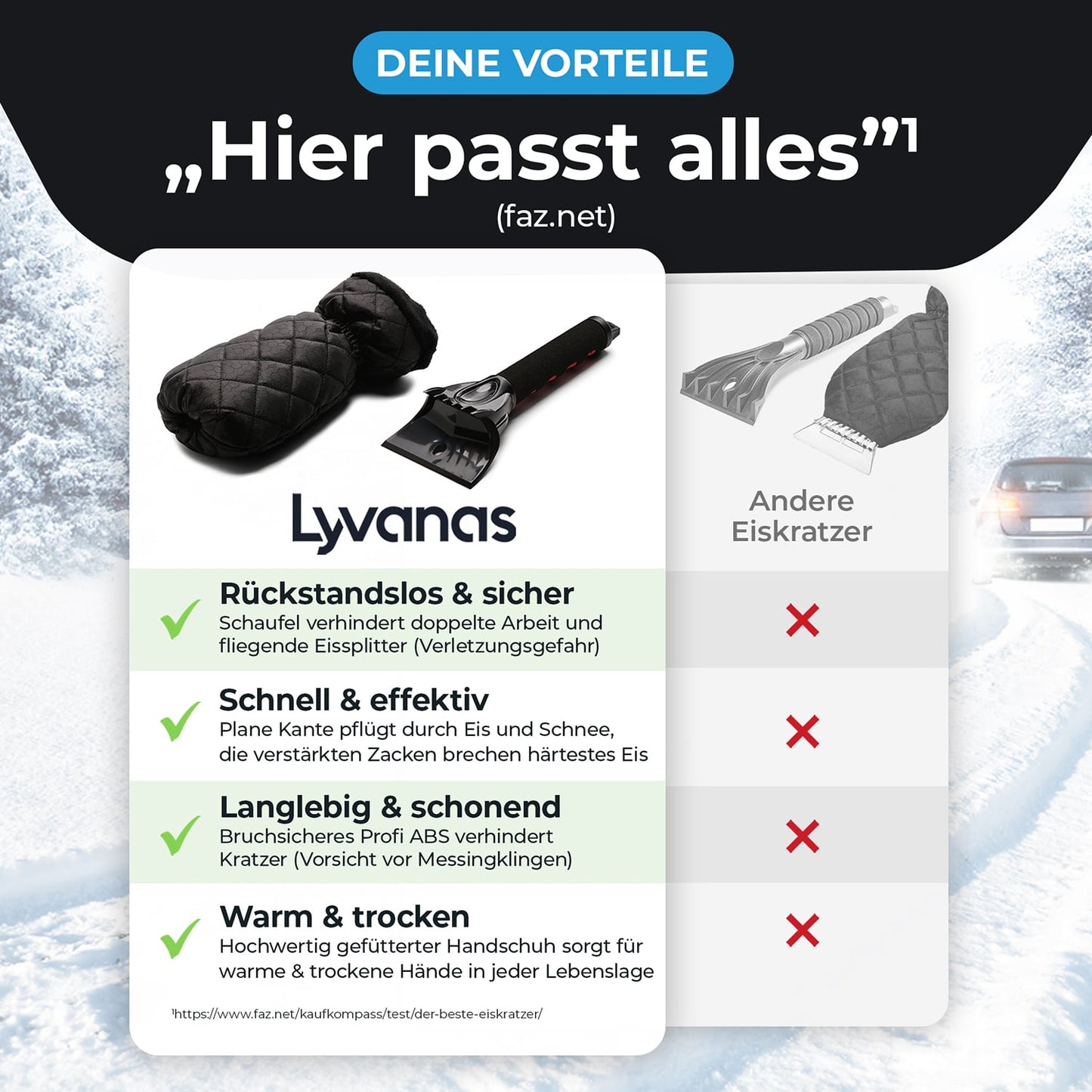 Kratzer Auto – Eiskratzer mit Handschuh für verschneite Fahrzeuge