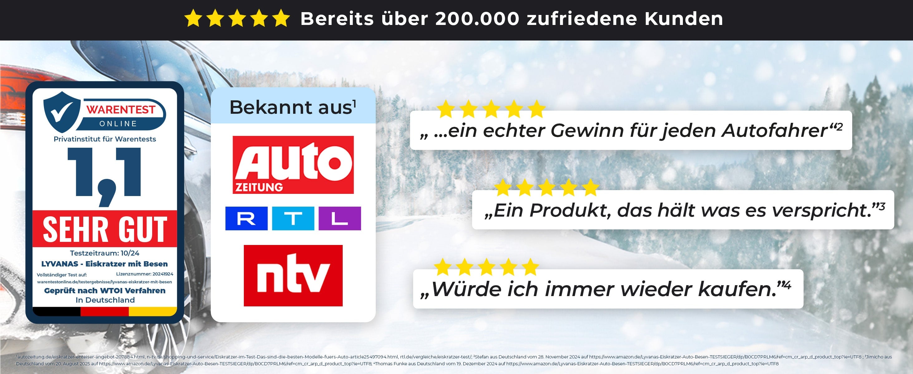 Lyvanas Eiskratzer mit Besen – Testsieger mit Bewertung 1,1 ‚Sehr gut‘, geprüfte Qualität und über 200.000 zufriedene Kunden